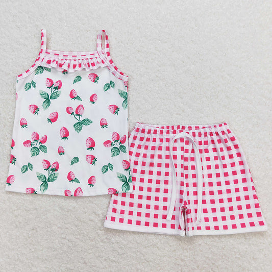 Baby Girls Clothes Strawberry Fruit Straps Top Shorts Summer Sets GSSO0866