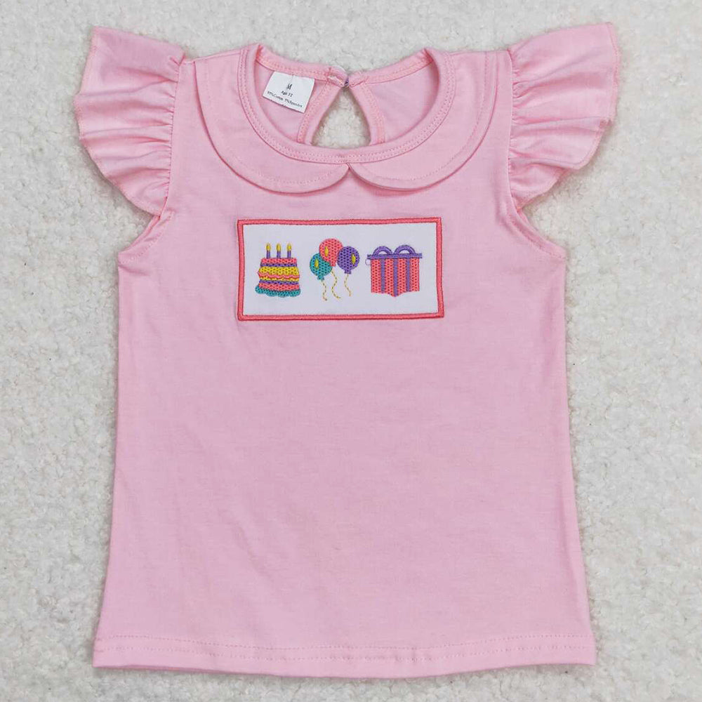 Baby Girls Clothes Tops Birthday Pink Flutter Sleeve Tee Shirts Tops GT0501