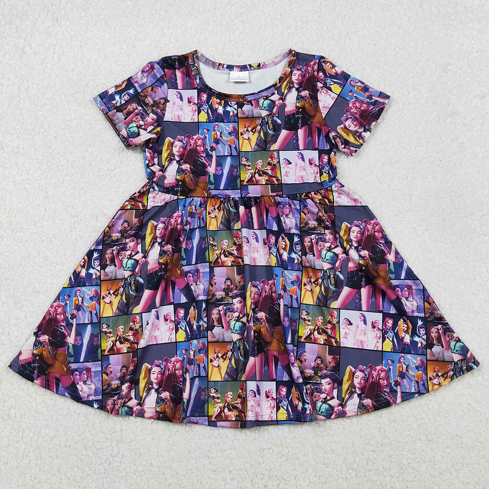 Baby Girls Dress Short Sleeve Cartoon Knee Length Dresses GSD2918 11.1
