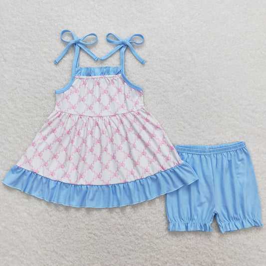 Baby Girls Clothes Pink Square Straps Tunic Top Shorts Sets GSSO0668