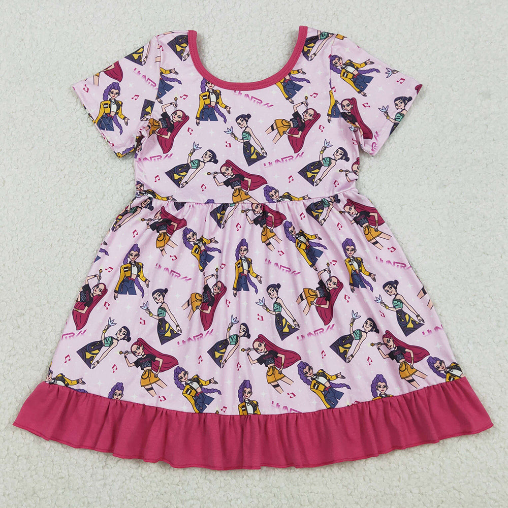 Baby Girls Dress Short Sleeve Demon Hunter Ruffle Knee Length Dresses GSD2917 12.3