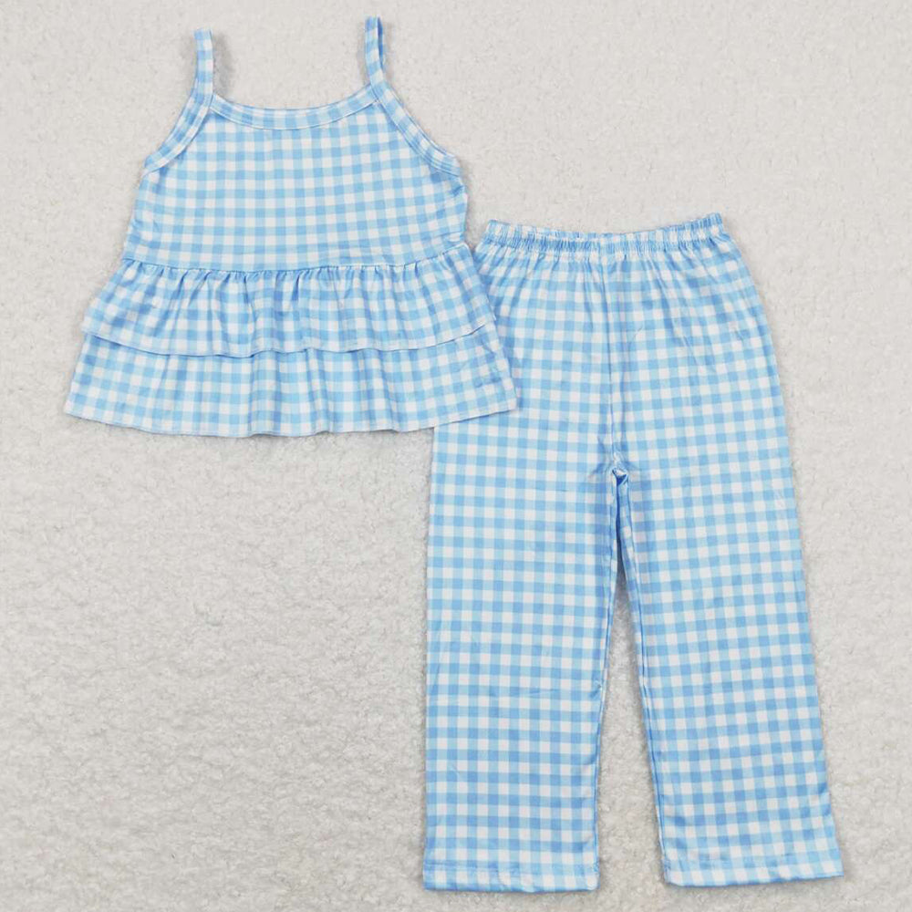 Baby Girls Clothes Blue Checkered Tunic Top Legging Pants Sets GSPO1378