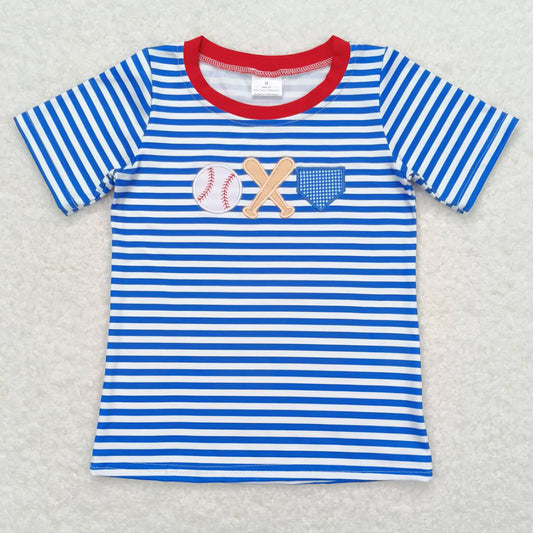 Baby Boys T-shirts Blue Stripes Baseball Short Sleeve Tee Shirts Tops BT0657