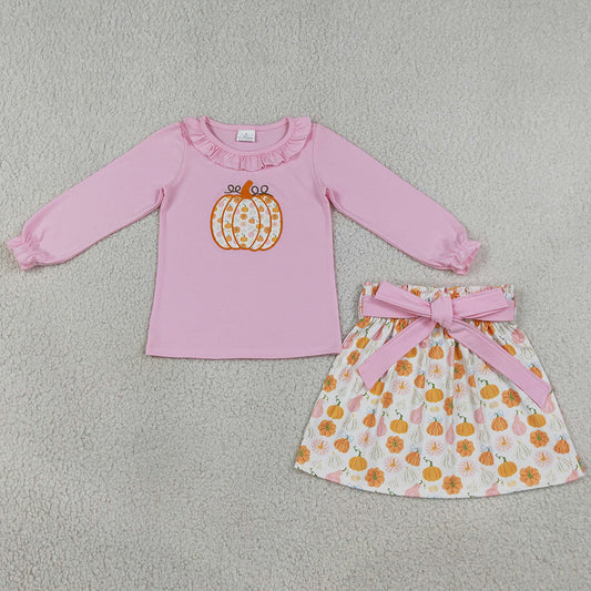 Baby Girls Clothes Embroidery Pumpkins Collar Tunic Bows Skirt Fall Clothes Sets GLD1641