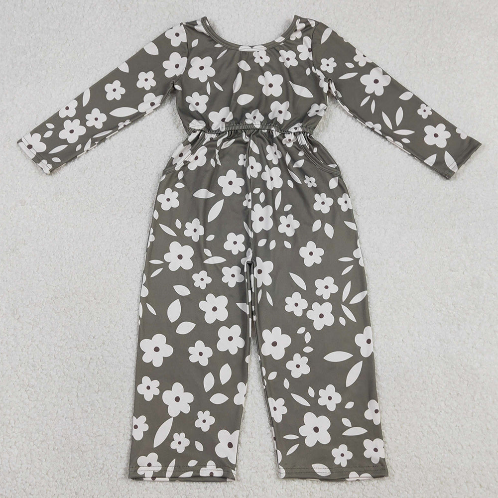 Baby Girls Jumpsuits Small Flowers Plaid Pockets Pants Jumpsuits LR2828 12.23