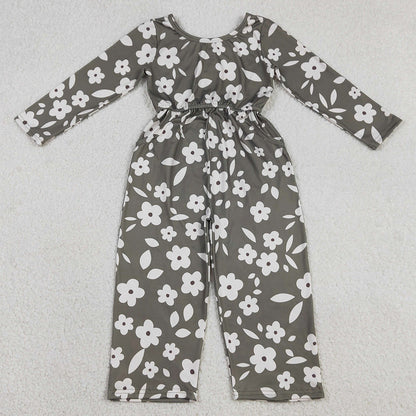 Baby Girls Jumpsuits Small Flowers Plaid Pockets Pants Jumpsuits LR2828 12.23