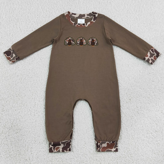 Baby Boys Rompers Embroidery Turkey Brown Camo Thanksgiving Pant Rompers LR3108