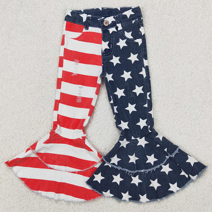 Baby Girls Denim Bell Bottom Pants 4th of July Boutique Girls Jeans Pants C3-14 3.28