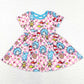 Baby Girls Dress Cartoon Print Cute Short Sleeve Knee Length Dresses GSD0503