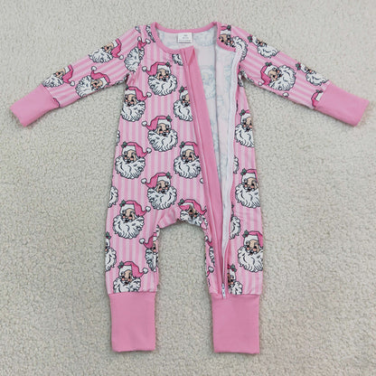 Baby Girls Rompers Pink Stripe Santa Christmas Two Way Zip Convertible Rompers LR3125