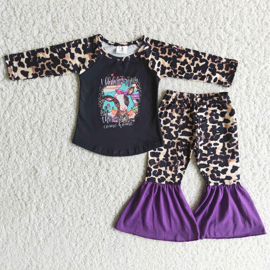 Cow Print Girls Clothes Leopard Outfits 6 A1-14