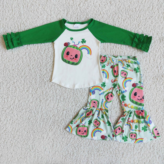 St.Patrick Day Kids Girls Clothes Bell Pants Sets 6 A12-5