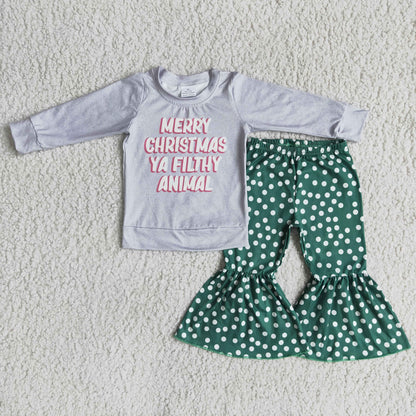 Christmas Baby Girls Clothes Long Sleeve Bell Bottom Outfits 6 A7-16