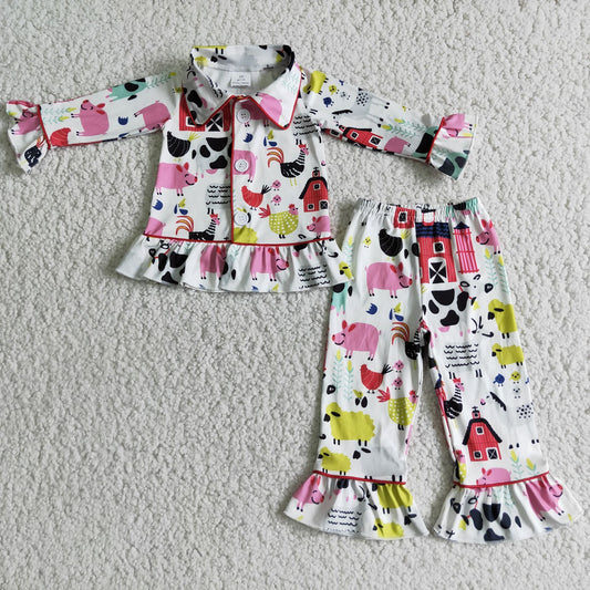 Farm Print Baby Girls Pajamas Sets 6 C7-40