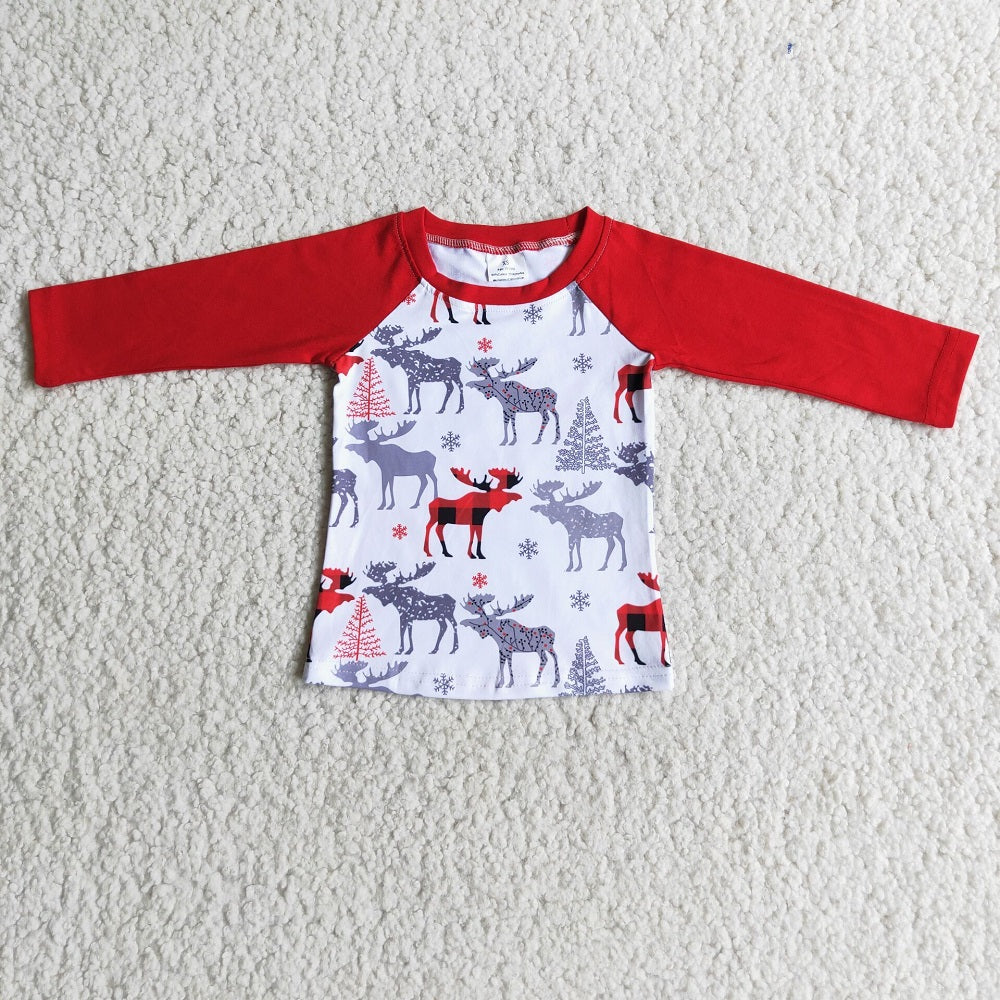 Deer Print Kids Boys T-shirt Long Sleeve Tops 6 C8-29