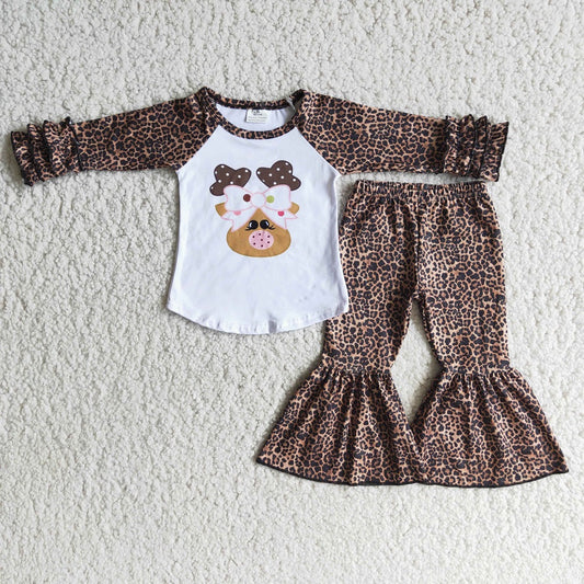 Christmas Deer Print Girls Clothing Sets 6 C8-31