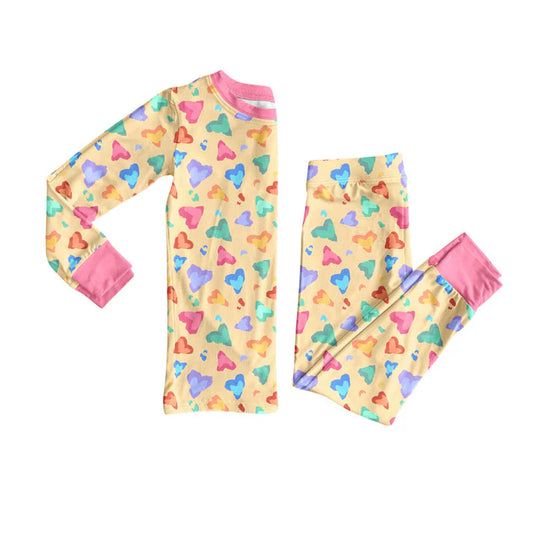 Preorder (moq 8)Baby Girls Colorful Hearts Top Pants Valentine Pajamas Sets 9.11