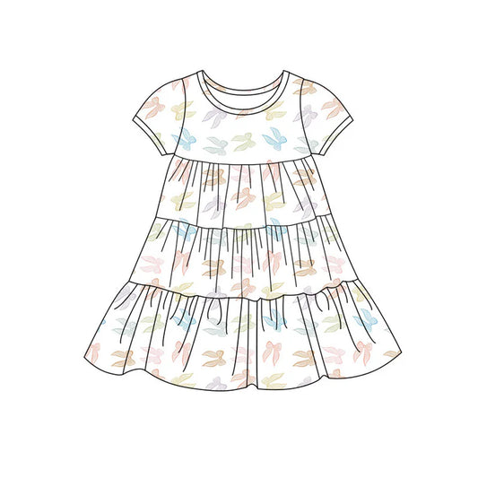 Preorder(moq 5) Baby Girls Colorful Bows Patchwork Ruffle Knee Length Dresses 11.14