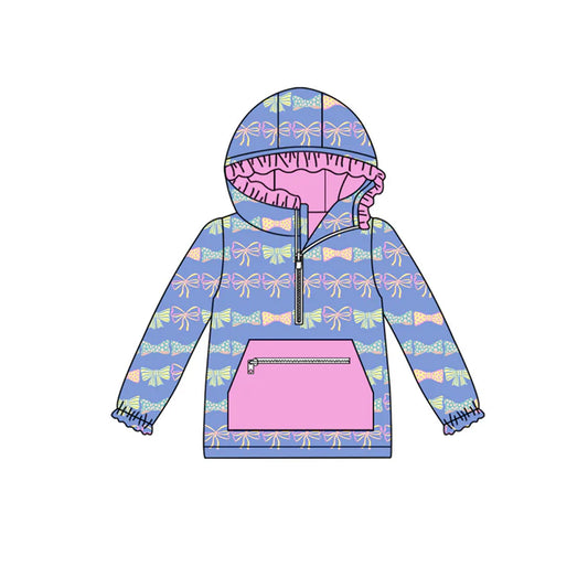 Preorder (moq 5)Baby Girls Pink Colorful Bows Zip Hooded Pullovers Tops 8.7