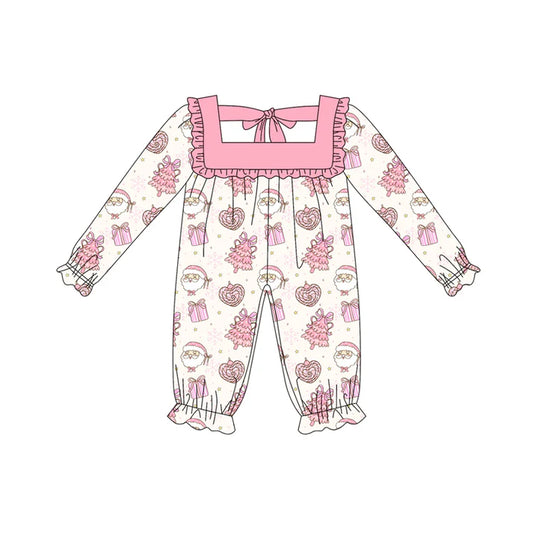 Preorder (moq 5)Baby Girls Short Sleeves Pink Santa Gifts Ruffle Pant Rompers 6.13
