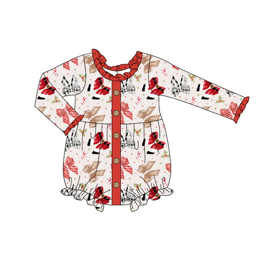 Preorder (moq 5)Baby Girls Long Sleeves Colorful Bows Plaid Button Ruffle Rompers 5.28