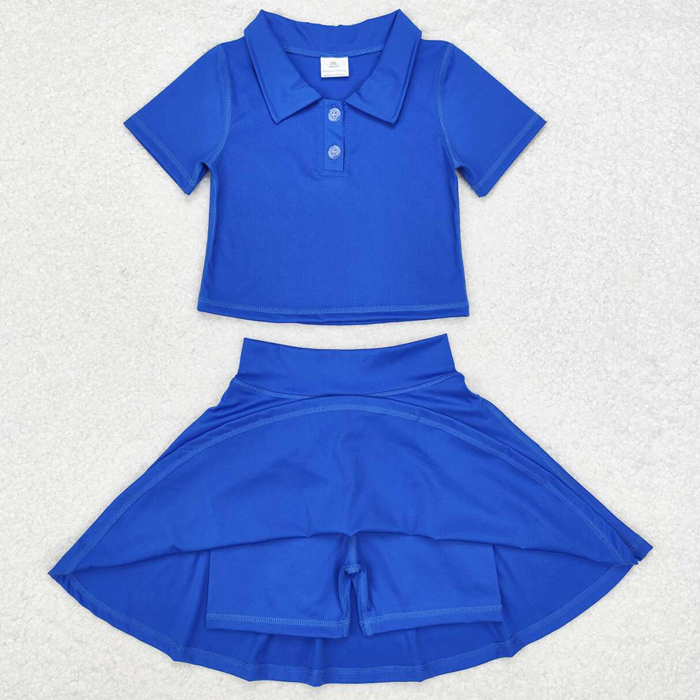 Baby Girls Clothes Royal Blue Buttons Shirt Skirt Active Wear Skirt Sets GSD1396