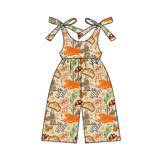 Preorder (moq 5)Baby Girls Khaki Strap Cactus Hats Wild Western Jumpsuits 4.24