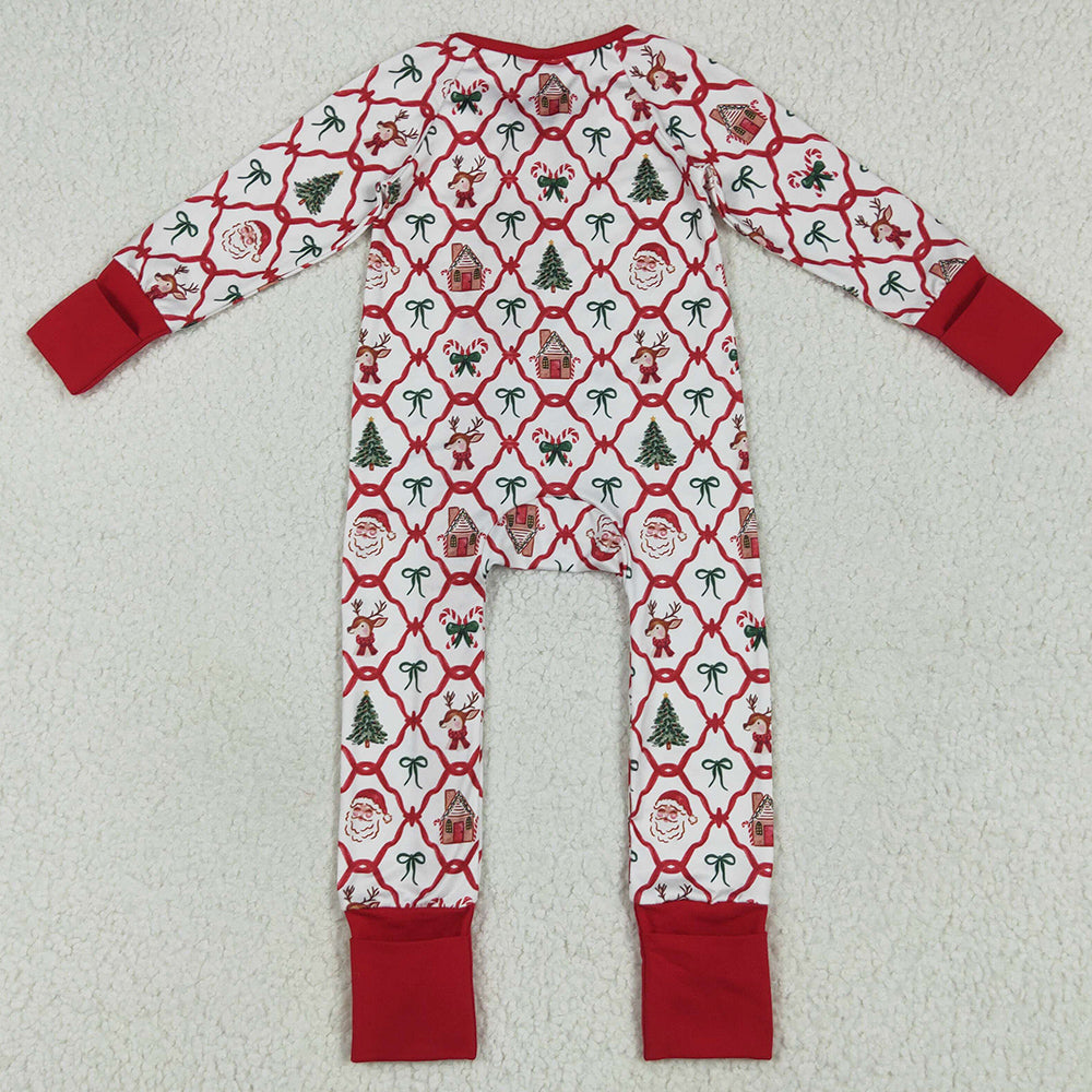 Baby Kids Girls Rompers Christmas Red Bows Plaid Trees Gingerbread Zipper Rompers LR2248 6.9