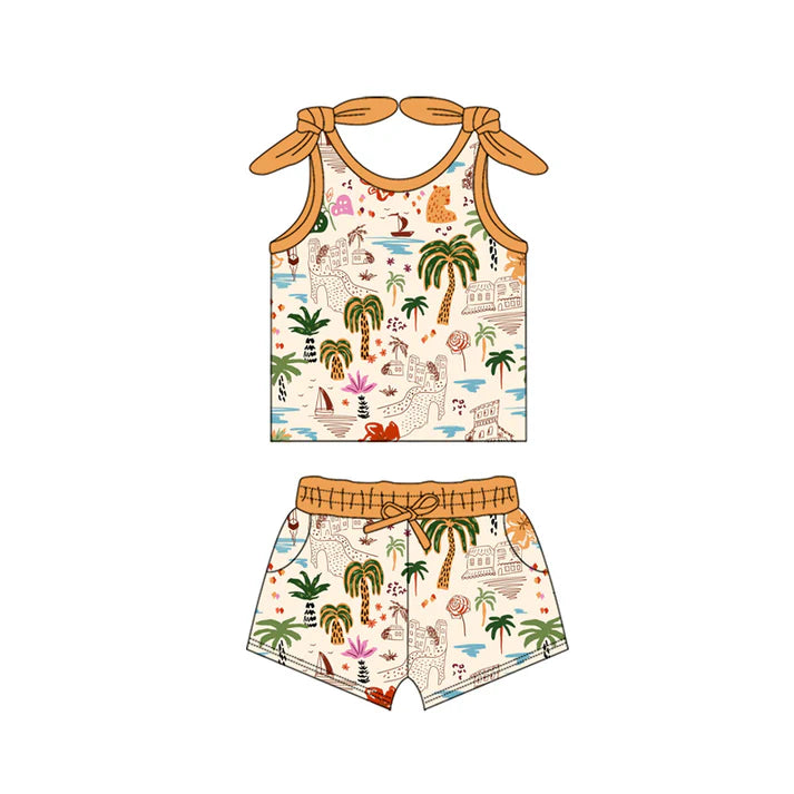 Preorder moq 5 Baby Girls Bows Sleeveless Beach Sea Top Pockets Short Set 4.16