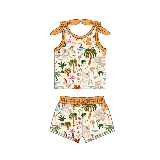 Preorder moq 5 Baby Girls Bows Sleeveless Beach Sea Top Pockets Short Set 4.16