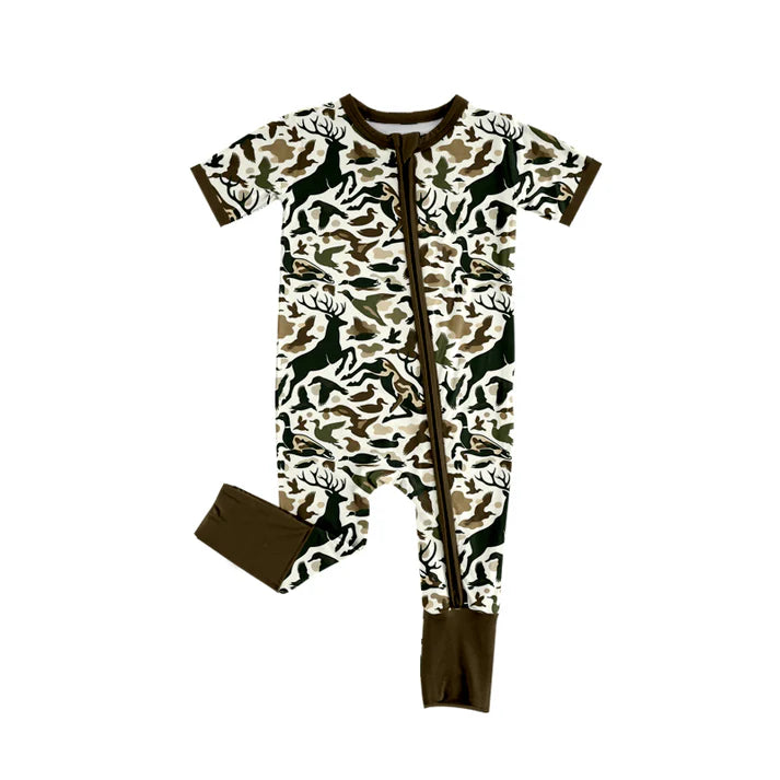 Preorder (moq 5)Baby Boys Short Sleeves Deer Ducks Camo Zipper Rompers 5.17