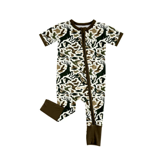 Preorder (moq 5)Baby Boys Short Sleeves Deer Ducks Camo Zipper Rompers 5.17