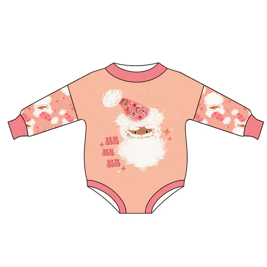 Preorder (moq 5)Baby Girls Peach Long Sleeves Santa HO Ruffle Romper 7.7