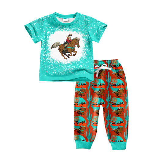 Baby Boys Clothes Western Horse Rodeo Cactus Tee Top Pants Sets Preorder Moq 5