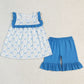 Baby Girls Clothes Blue Bows Flowers Tunic Tops Ruffle Shorts Sets GSSO2004