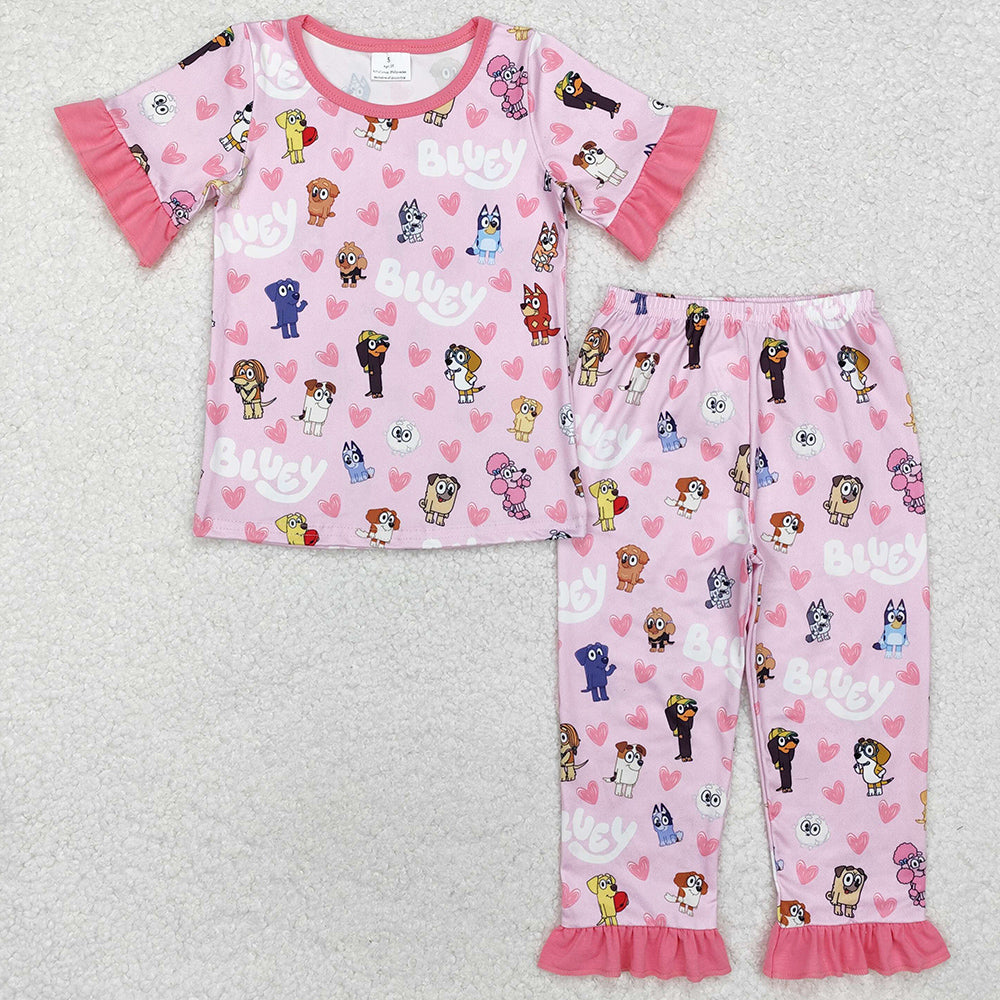 Baby Girls Pajamas Valentines Dogs Hearts Shirts Pants Pajamas Sets GSPO1760