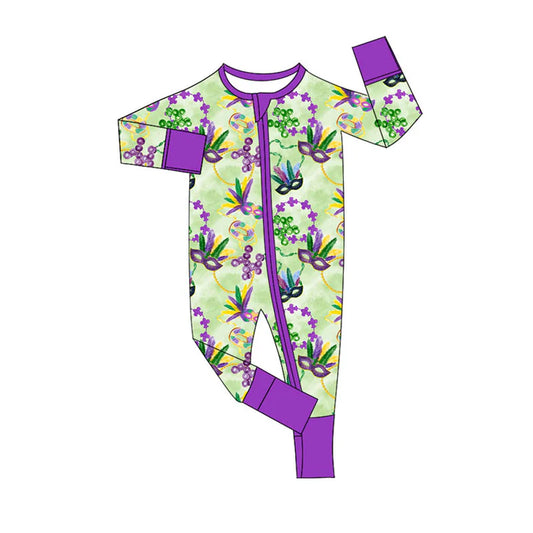 Preorder (moq 8)Baby Boys Bows Anchors Masks Mardigras Zipper Footie Rompers 9.20