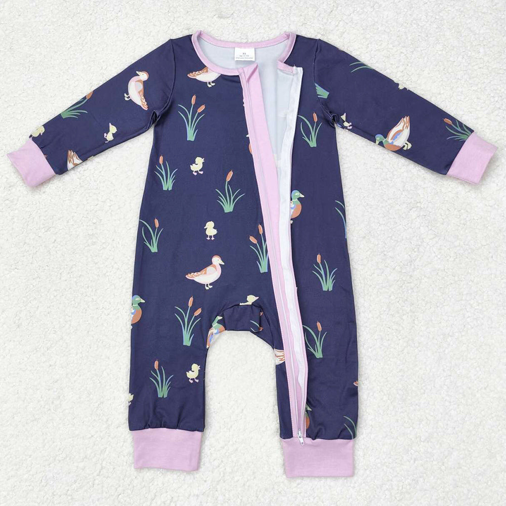 Baby Infant Boys Romper Fall Ducks Zip Long Sleeve Sibling Girls Rompers LR1037