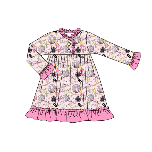 Preorder (moq 5)Baby Girls Happy New Year Button Ruffle Knee Length Dresses 8.1