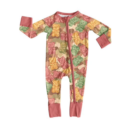 preorder(moq 5)Baby Infant Boys Long Sleeves Camo Print Bear Candy Zipper Rompers 7.31