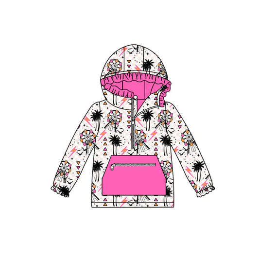 preorder(moq 5) Baby Girls Long Sleeves Pink Windmills Beach Pocket Zipper Hoodies Top 7.25