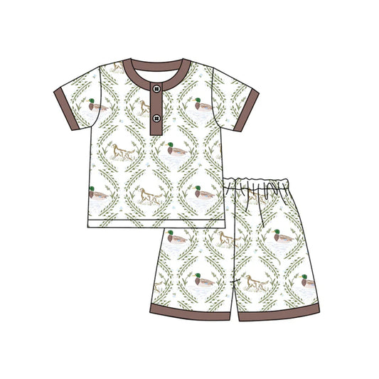 Preorder (moq 5)Baby Boys Short Sleeves Button Dogs Ducks Top Short Pajamas Set 4.26