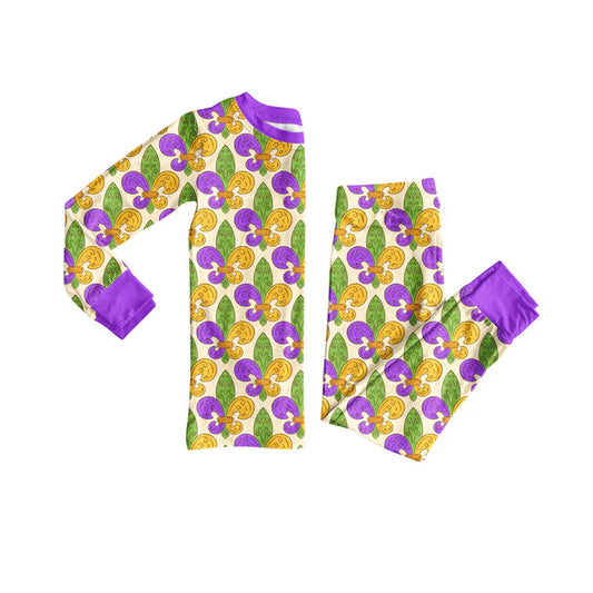 Preorder (moq 8)Baby Boys Purple Yellow Green Anchors Top Pants Mardigras Pajamas Sets 9.10