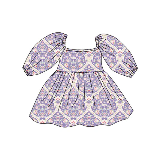 Preorder (moq 5)Baby Girls Pink Rabbits Floral Easter Ruffle Knee Length Dresses 12.15
