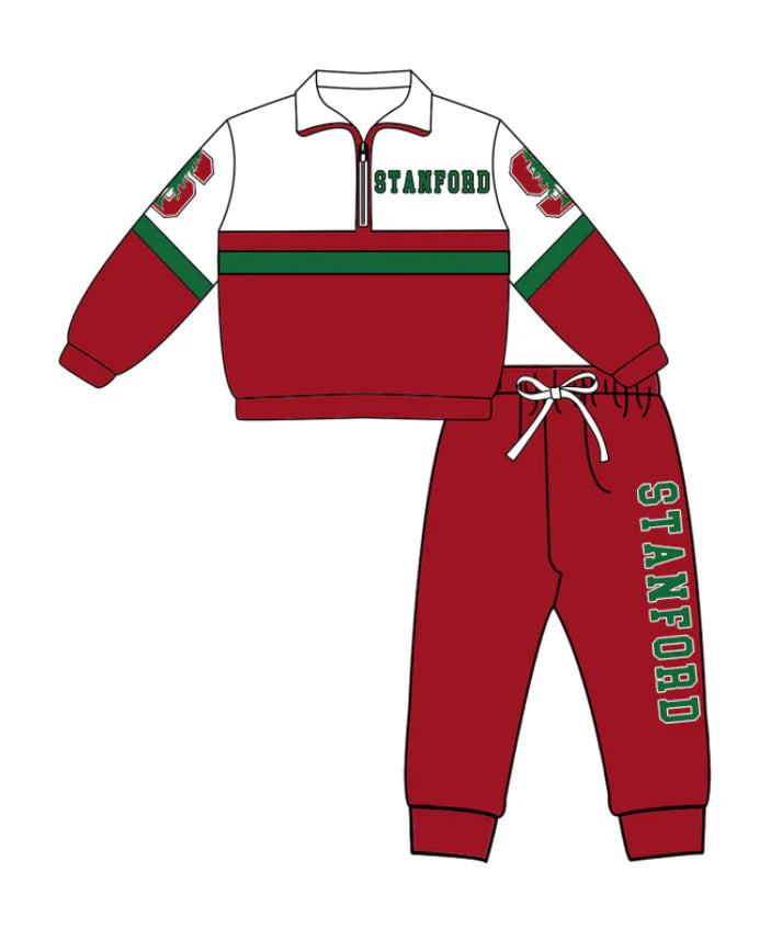 Preorder (moq 5)Baby Boys Stanford Zipper Pullover Jogger Pants Team Clothes Set 1.6