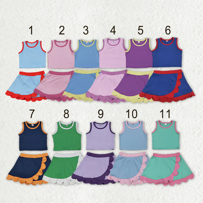 Sibling Baby Girls Sleeveless Vests Top Scallop Skirt Short Yoga Active Clothes Sets