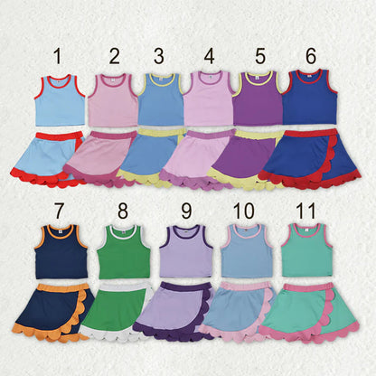 Sibling Baby Girls Sleeveless Vests Top Scallop Skirt Short Yoga Active Clothes Sets