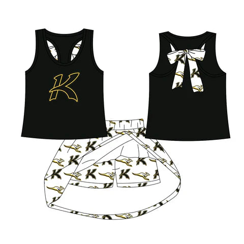 Preorder (moq 5)Baby Girls Black K vest team Top Skirt Skort Sets 8.12
