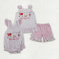 Sibling Clothing Baby Girls Pink Stripe Best Day Ever Tunic Ruffle Short Clothes Set Back Bow Rompers