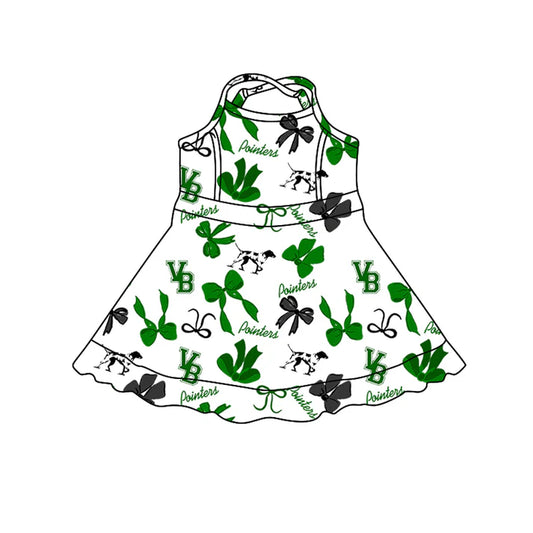Preorder (moq 5)Baby Girls Strap Bows Green pointers Shorts Ruffle Team Knee Length Dresses 8.15